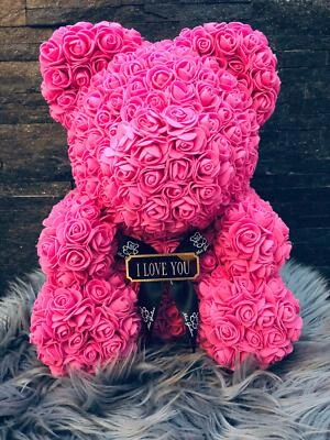 ROMEO&LOVE Teddybär 40cm ROSA Rosen Teddy Bär Rosenbär + WUNSCH GRAVUR Geburtstag Geschenk