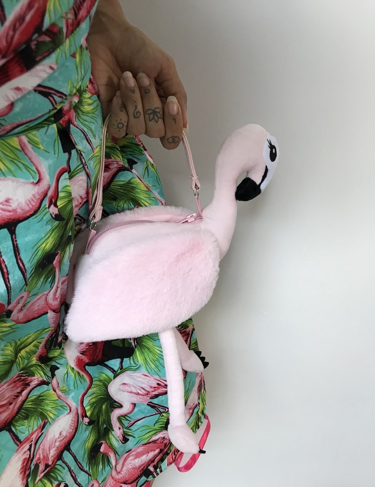 Sac à main original flamant rose flamingo peluche plush pinup rétro vintage
