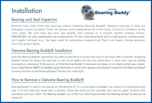 Bearing Buddy Trailer Wheel Bearing Protector Stainless Steel Model 1980SS - Foto 10 di 11