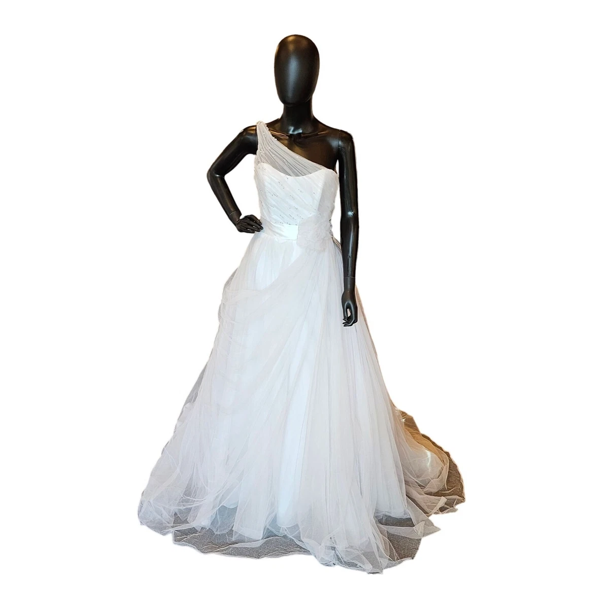 navy blue dress for baby girl Elegant Off One Shoulder Wedding Dress with Tulle - Floral Applique Wedding Gown - Open Back Wedding Dress Plus Size main image 0