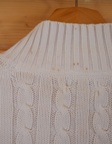 L.L. Bean Cable Knit Cotton Zip Cardigan Jumper Small White - Picture 6 of 7