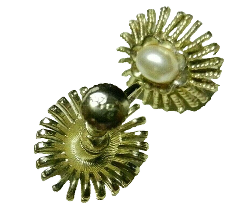 Vintage Signed Coro Script Oval Faux Pearl Goldtone Screw Back Earrings 7/8” - Picture 4 of 4