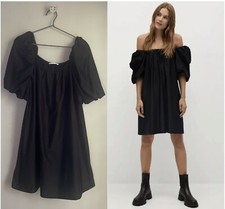 Mango Puff Sleeve Square Neck Cocktail Mini Dress Black Size 8 Comfy Flowy Loose