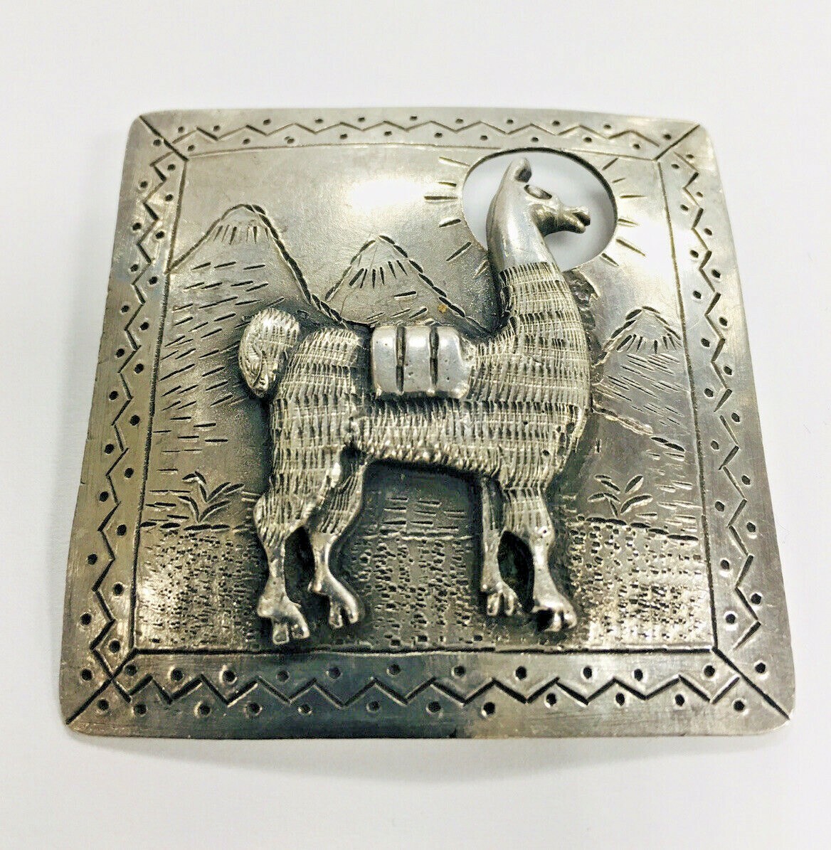 Antique Vintage Llama Brooch Pin South American Signed M 900 Silver Ornate Peru