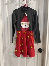 Mighty Fine Christmas Santa Dress Women's XS New Gray Red Gold Poms Party-