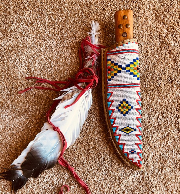 Native American beaded knife sheath with knife eBay