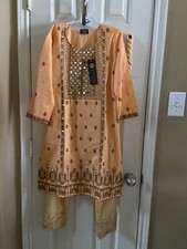 Indian Pakistani Girls Embroidered Mirror Work Lawn /Cotton Kameez Trouser Suits