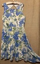 Danny and Nicole Dress 14 Cute Blue Silky Boho Lined Cottagecore Floral Sundress