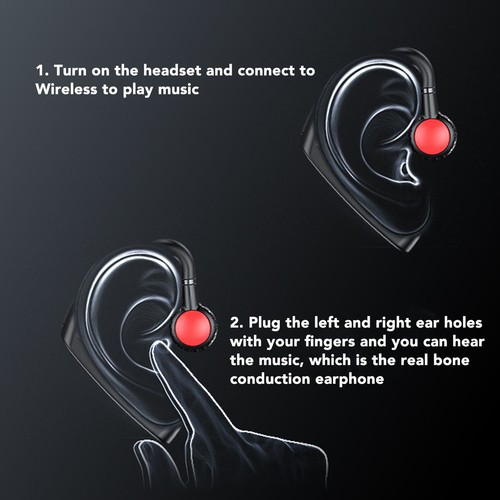 Bone Conduction Earbuds Stereo 5.0Wireless Earpiece For Deaf DET Fit - Picture 18 of 24