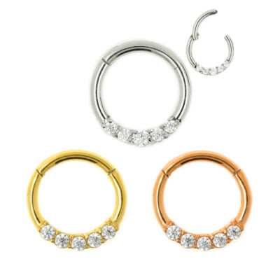 1,2mm Septum Clicker 5 kleine Kristalle Segment Ring Scharnier Silber Ohr Helix 