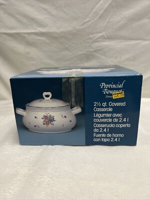 Provincial Bouquet Stoneware Casserole Dish 9'' Across Lidded Oven 1987 Jpm VTG