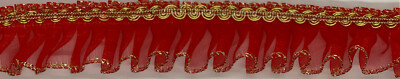1&1/2'' RED PLEATED ORGANZA GOLD BRAID FABRIC TRIM 10 YARDS 