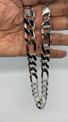 925 Sterling Silver 15mm Figaro Link Chain Necklace Women's Men's