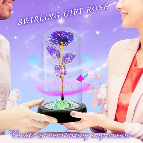Rose Rotating Gifts Swirling Light Up Roses in Glass Dome Gifts- Flower Rotating - Picture 4 of 6