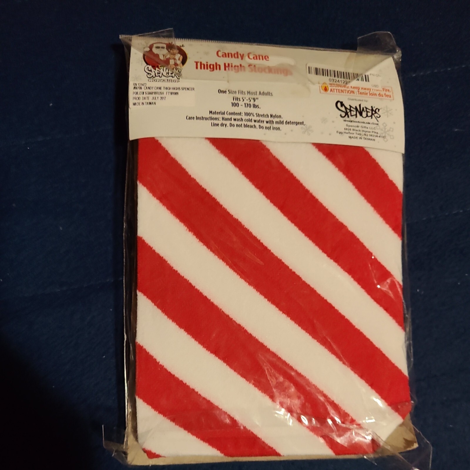 Spencers Candy Cane Thigh High Socks Red White Stripes Bow NIP