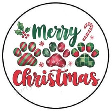 MERRY CHRISTMAS PAW PRINTS DOG CAT ENVELOPE SEALS LABELS STICKERS PARTY FAVORS