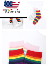 5 Pairs Rainbow Women  Crew Socks Striped Over Ankle