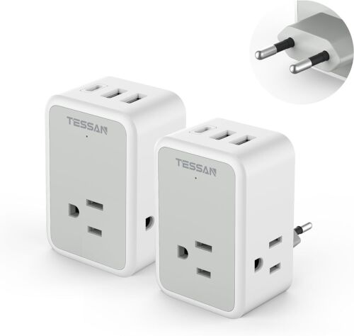 2-Pack European Travel Power Plug Adapter with Multi Outlet USB C to Spain Italy - Picture 9 of 10