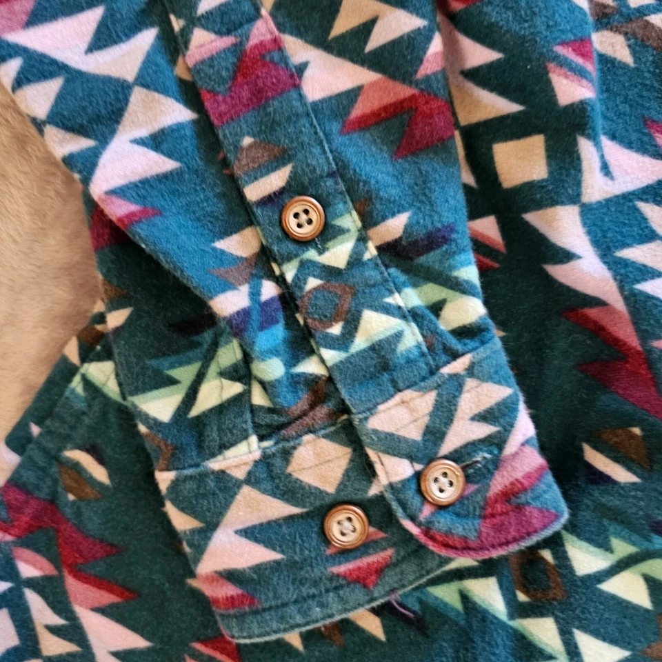 Cabelas Top Shacket Mujer Grande Verde Azulado Franela Botón Suroeste Oeste Foto 4 de 4