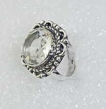 White Crystal Quartz Round Shape Gemstone Handmade Ring jewelry Size 6.5 Inches