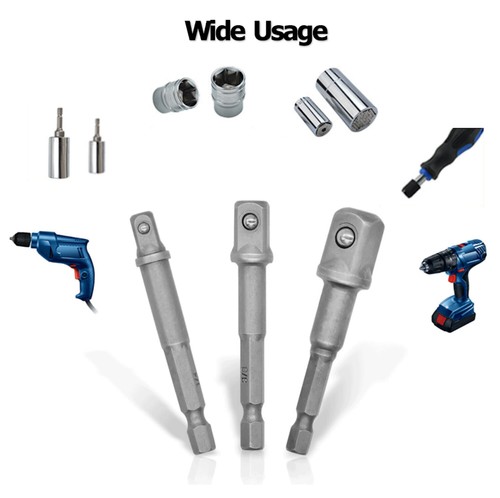 Socket Adapter Set Hex Shank to 1/4" 3/8" 1/2" Impact Driver Drill 3 pcs Color - Picture 10 of 11