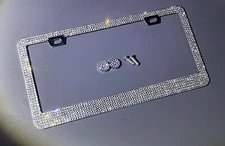 1 Lux White Diamond CRYSTAL Metal License Plate Frame + Caps Made with Swarovski