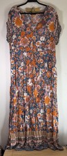 Curve Maxi Dress Hidden Horse UK 20 Colourful All Over Floral Print Blue Orange