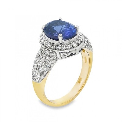 Cluster-Ring 18 kt Gelb- & Weißgold Tansanit & Diamant