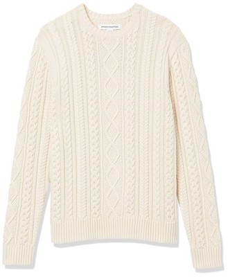 Amazon Essentials Herren Pullover Baumwolle Zopfmuster Weiß