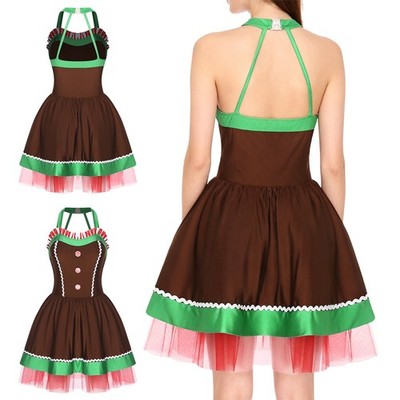 Damen Lebkuchenkostüm Zeigen Weihnachten Neuheit Tutu-Kleid Schick Halloween