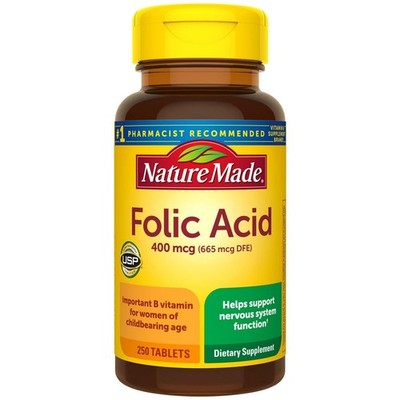 Nature Made Folic Acid 400 mcg (665 mcg DFE), Dietary Supplement for Nervous...