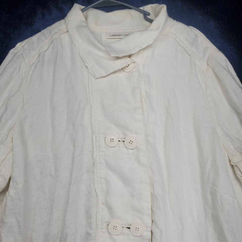 Chaqueta Top Para Mujer 100% Lino XL Marfil Columpio Botón Gran Tamaño Lagenlook Foto 3 de 4