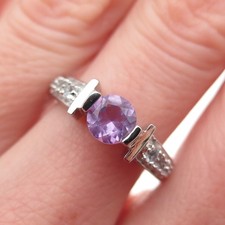 925 Sterling Silver Real Round-Cut Amethyst  Blue Topaz Ring Size 7.25