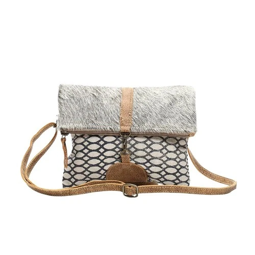 Myra Bag Crossbody Foldover Hair On Upcycled Canvas Leather S-1154