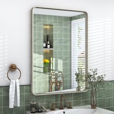 22x30 Inch Brushed Nickel Bathroom Mirror, Brushed Silver Metal Framed Wall M...