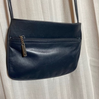 Giani Bernini Navy Blue Black Genuine Leather Crossbody Bag Small Shoulder Purse