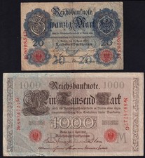 Germany 20 1000 Mark 1910 Vintage Lot 2 Old Paper Money Banknote Collection