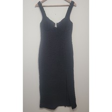ASTR The Label Midi Dress Womens L Wylla Textured Sleeveless Zip Back Black 