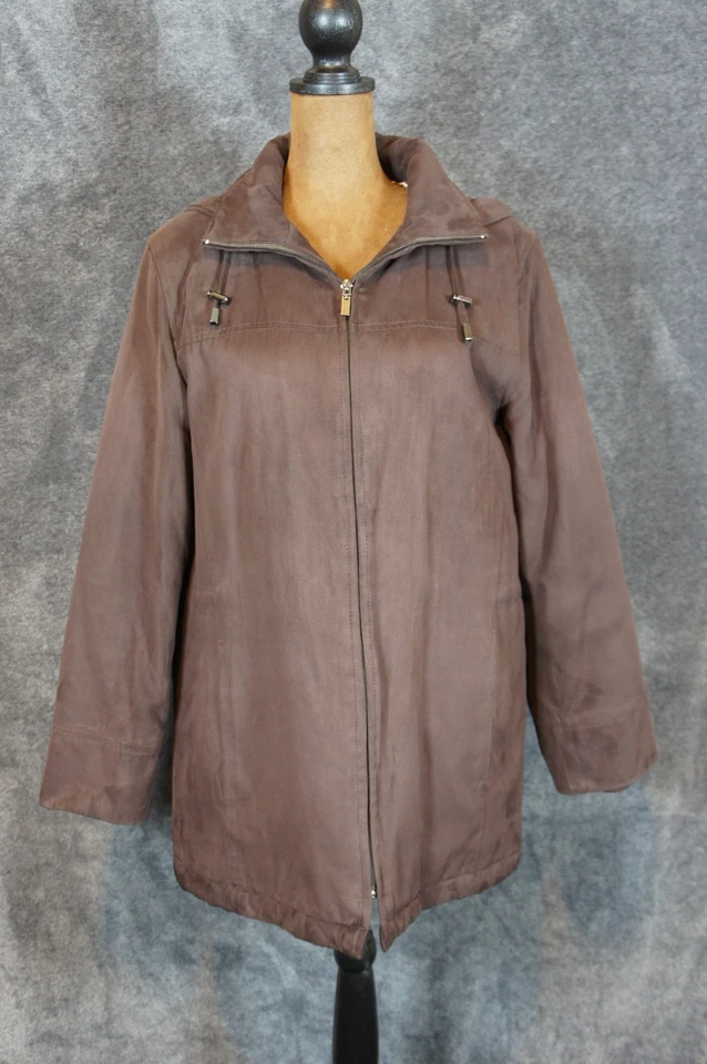 Chaqueta de gamuza sintética vintage marrón oscuro pequeña London Fog para mujer Foto 2 de 4