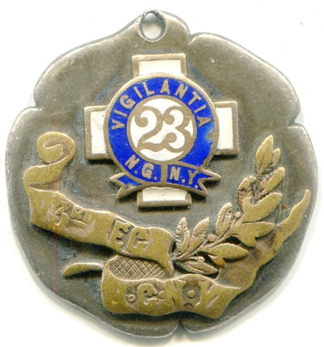 New York National Guard Reg 23 "Vigilantia" silver & gold medal 1906  lotmar4634