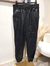 Made in Italy Black Faux Leather Joggers Trousers Size 8 Elasticated