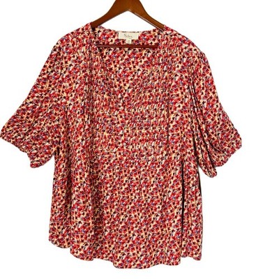 Nurture Blouse Women 3X Multi Color Floral Pleats Cottage Boho Comfy Flowy NWT