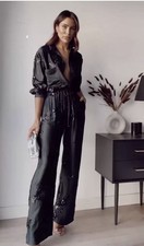 ZARA BNWT WOMAN BLACK EMBROIDERED PANTS TROUSERS WITH SEQUINS ALL SIZES