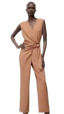 ZARA Wrap Jumpsuit with Buckle in Caramel Brown Size S NWT