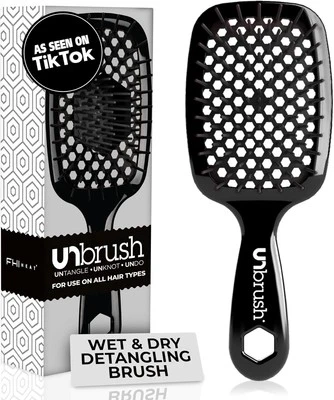 FHI HEAT Unbrush Wet & Dry Vented Detangling Hair Brush, Black
