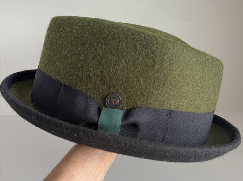 Dasmarca Jacson Wool Felt Porkpie Hat Moss Green London Extra Large