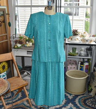 Vintage 80s Leslie Fay 2-PC Skirt Set with Shoulder Pads -Pleated Size Large