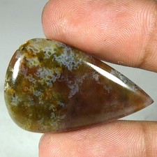100 Natural Moss Agate Pear Cabochon Loose Gemstones 38.30Cts 23x 37x 06mm