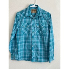 Wrangler Retro Boys XL 14-16 Western Shirt Turquoise Plaid Pearl Snap Excellent
