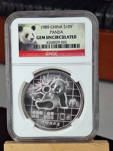 1989 China Panda Silver Coin NGC Gem Uncirculated 10 Yuan 1 Oz Coin 